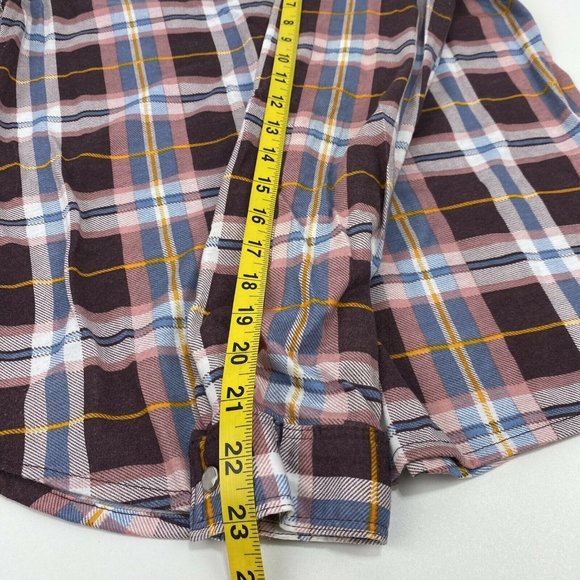 Passport Women Top Medium Plaid Snap Closure Pink Multicolor Roll-Up Long Sleeve - Picture 9 of 10